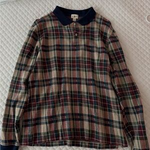 J. Crew Plaid Polo Shirt - Navy Collar with Green and Red Tartan